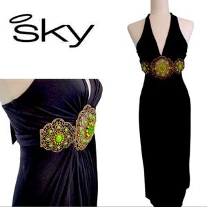 Sky Black Embellished Tie Front Cocktail Dress